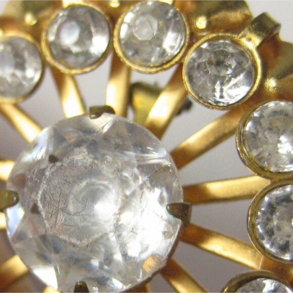 MCM Brooch Pin Goldtone Vintage 1960 Estate Starburst SunBurst MOD Rhinestone - Picture 5 of 6